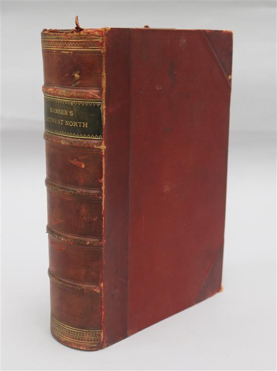 Nansen, Fridtjof - Farthest North, the two volumes bound together in red leather binding